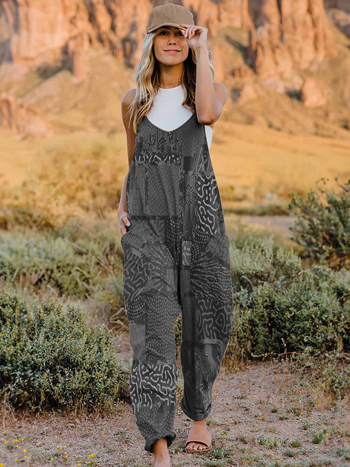 Print V-Neck Sleeveless Jumpsuit