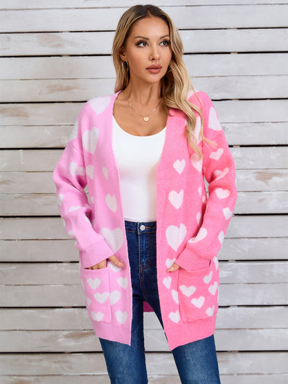 Heart Open Front Long Sleeve Cardigan