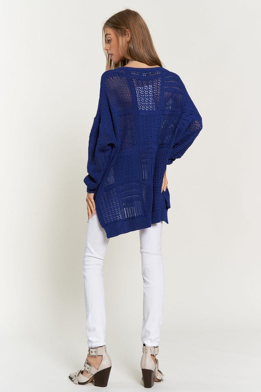 Openwork Side Slit Drop Shoulder Knit Cover Up