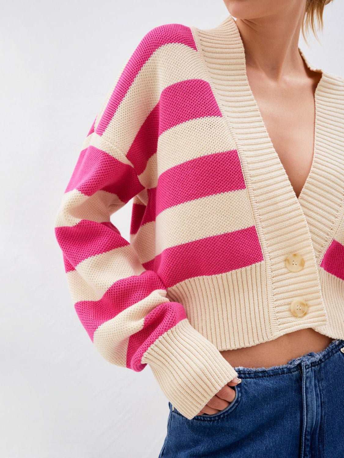 Striped Button Down Drop Shoulder Cardigan