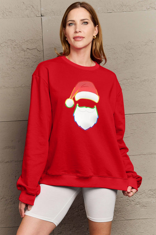 Rainbow Santa Graphic Round Neck Sweatshirt