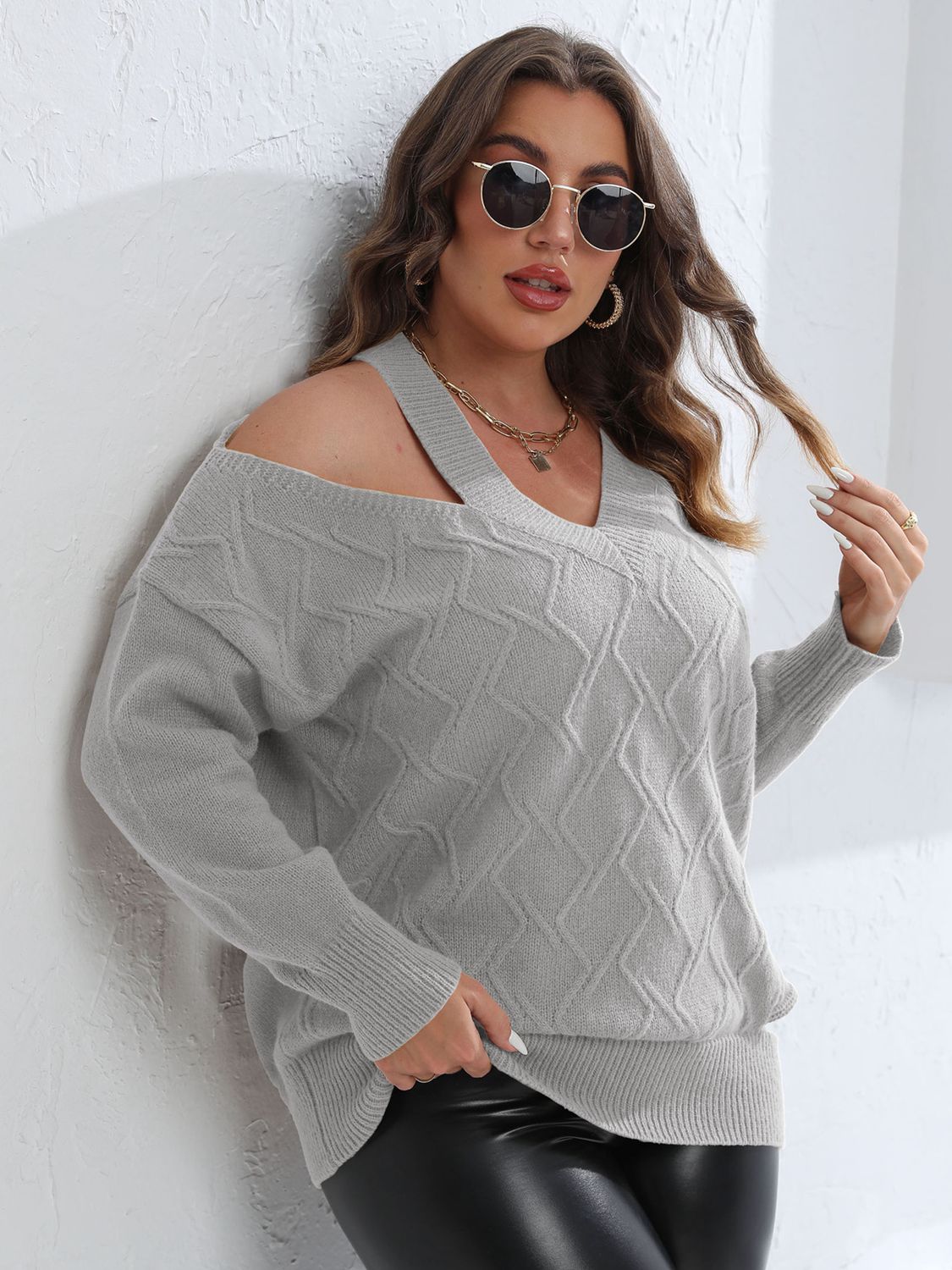 Plus Cutout V-Neck Sweater