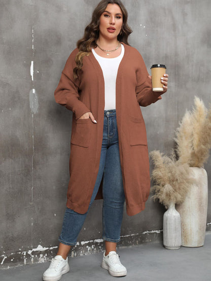 Plus Long Sleeve Pocketed Cardigan