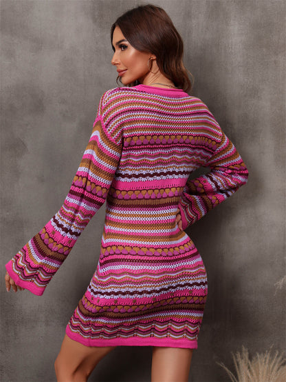 Multicolor Stripe Dropped Shoulder Sweater Dress