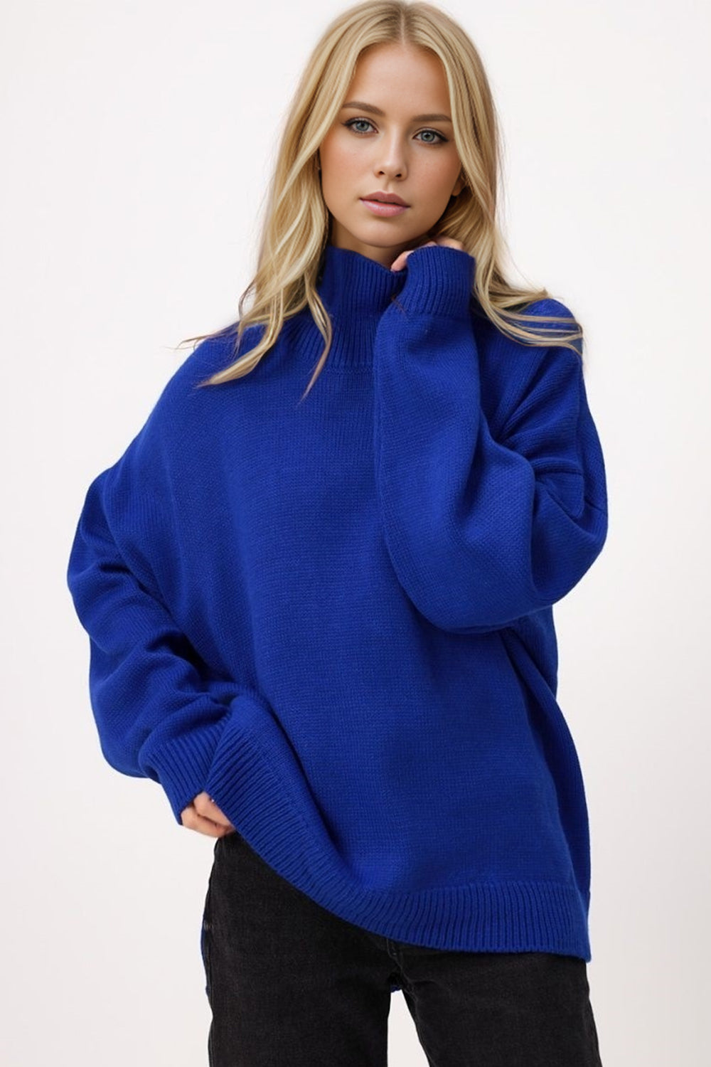 Side Slit Turtleneck Long Sleeve Sweater