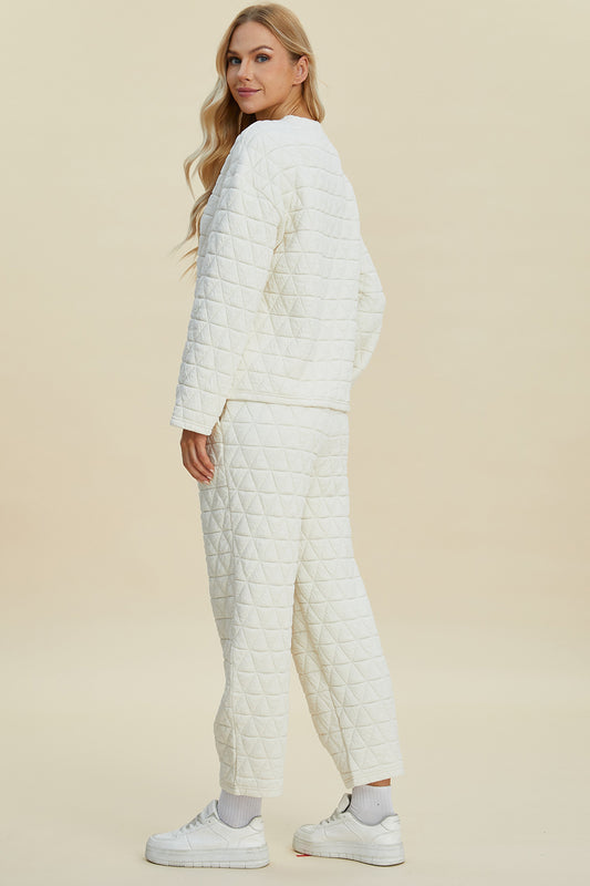 Textured Round Neck Long Sleeve Top and Pants Set