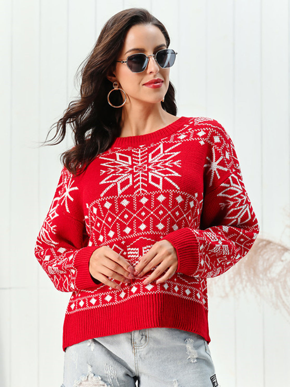 Snowflake  Round Neck Sweater