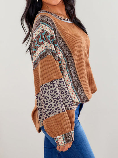 Leopard Round Neck Long Sleeve Sweater