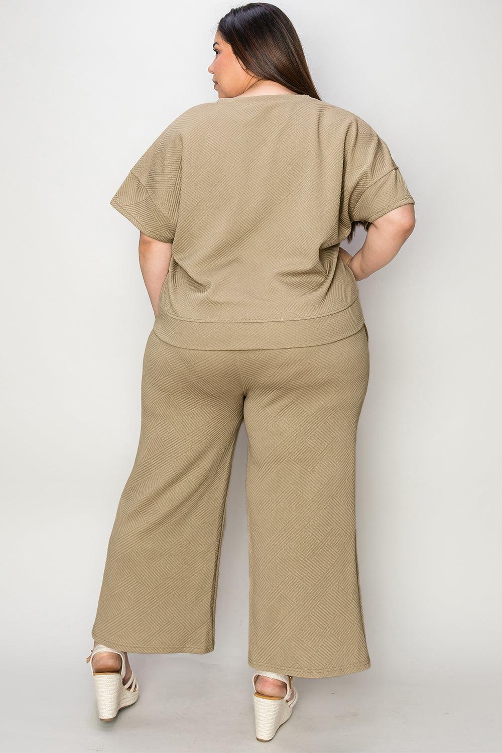 Textured Short Sleeve Top and Pants Set