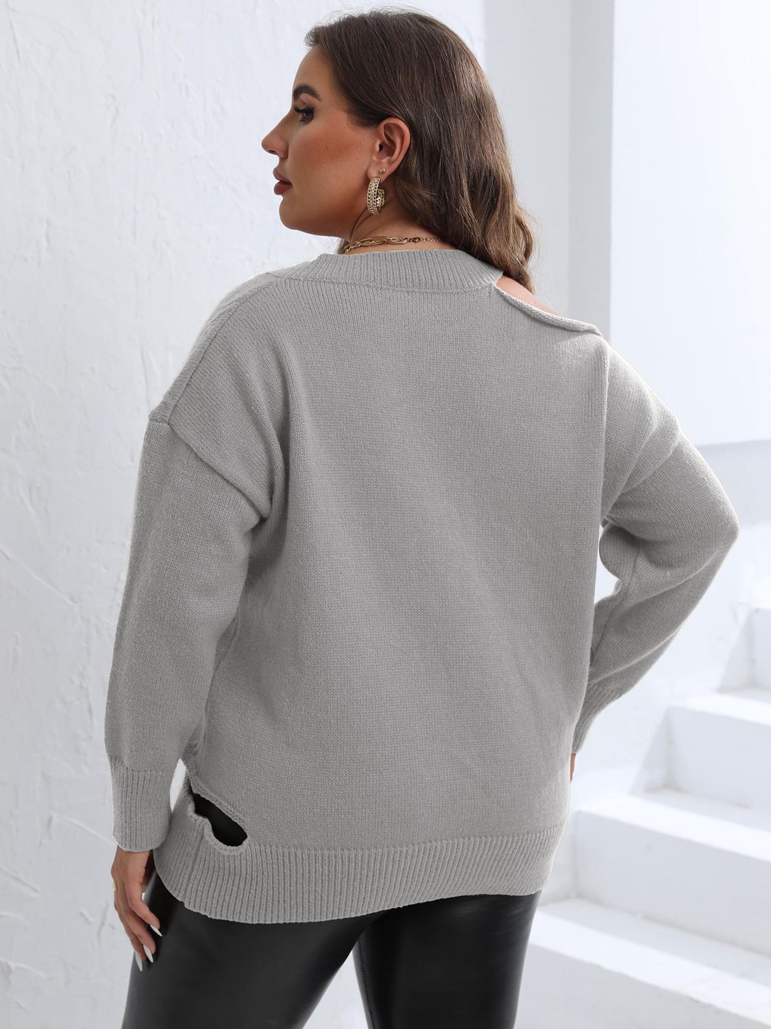 Plus Cutout V-Neck Sweater