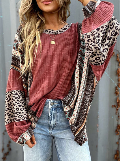 Leopard Round Neck Long Sleeve Sweater