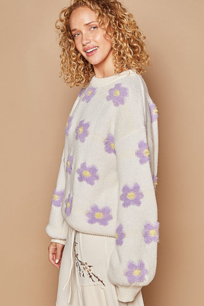 Daisy Pattern Drop Shoulder Sweater