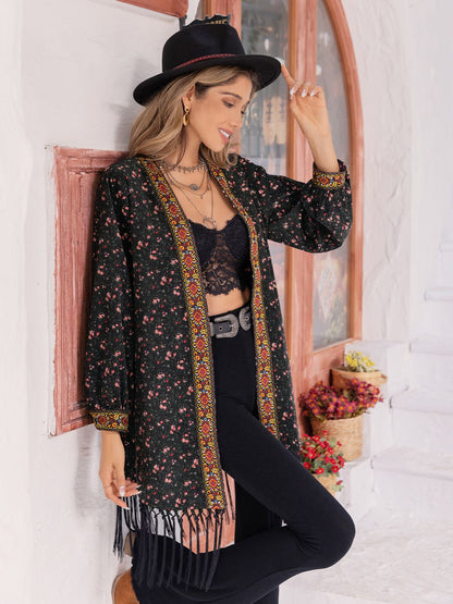 Print Fringe Detail Cardigan