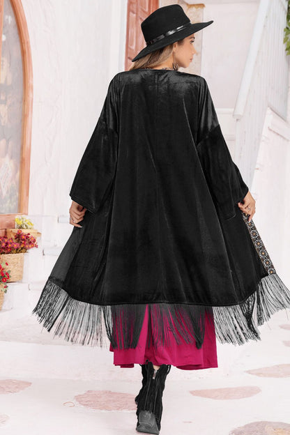 Front Fringe Detail Long Sleeve Cardigan