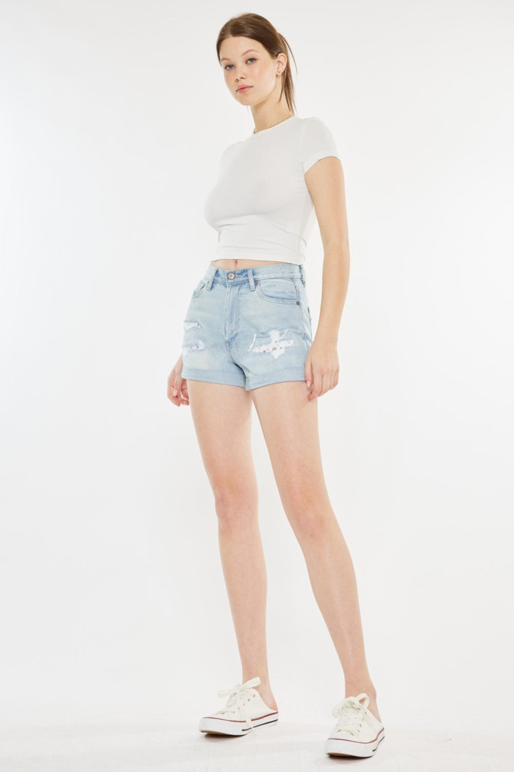 High Rise Repaired Mom Denim Shorts