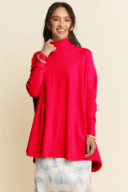 High-Low Turtleneck Long Sleeve Knit Top