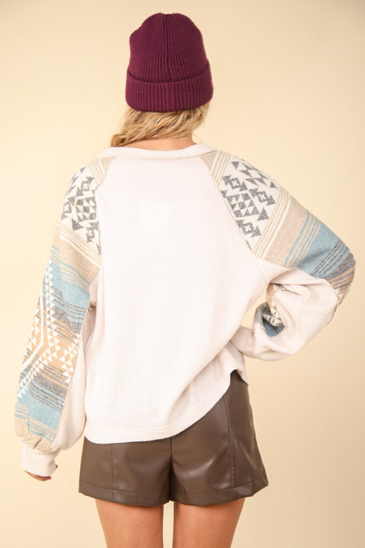 Print Long Sleeve Round Neck Knit Top