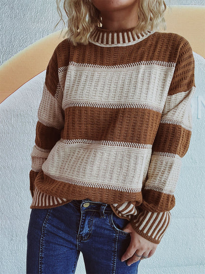 Contrast Round Neck Long Sleeve Sweater