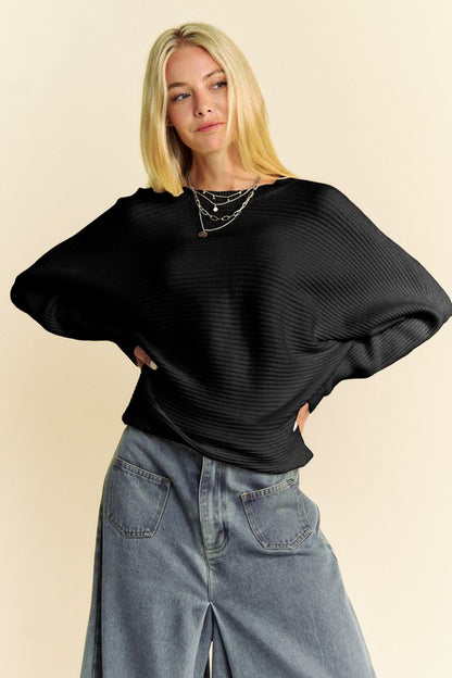 Round Neck Batwing Sleeve Sweater