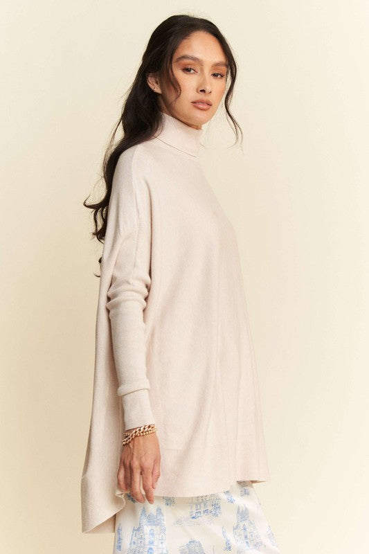 High-Low Turtleneck Long Sleeve Knit Top