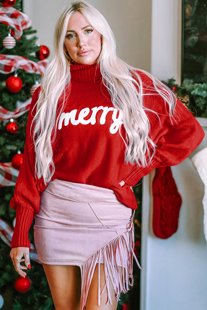 Merry Christmas Turtleneck Long Sleeve Sweater