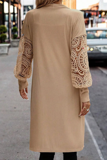 Open Front Lace Lantern Sleeve Cardigan