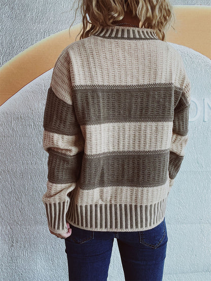 Contrast Round Neck Long Sleeve Sweater