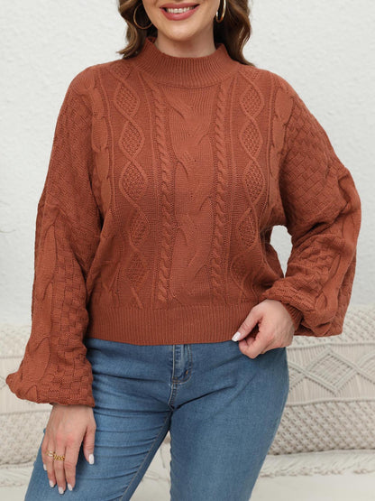 Plus Mock Neck Cable Knit Long Sleeve Sweater