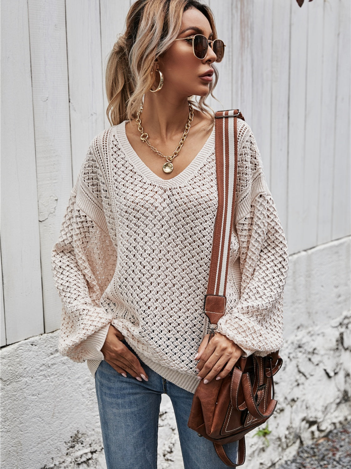 V-Neck Dropped Shoulder Sweater