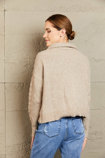 Half Zip Mixed Knit Collared Sweater