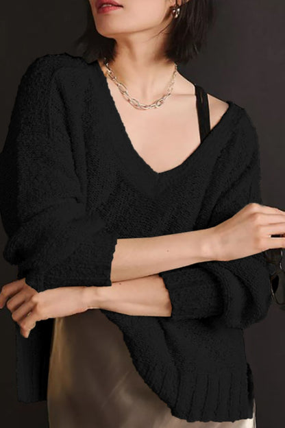 V-Neck Dropped Shoulder Sweater