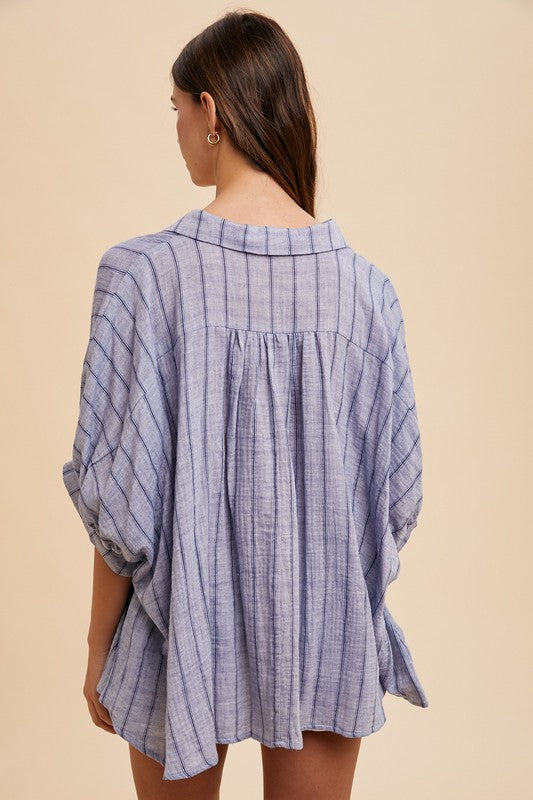 Striped Button Up Half Sleeve Shirt