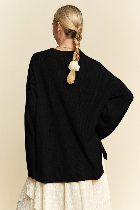 High-Low Round Neck Drop Shoulder Sweater