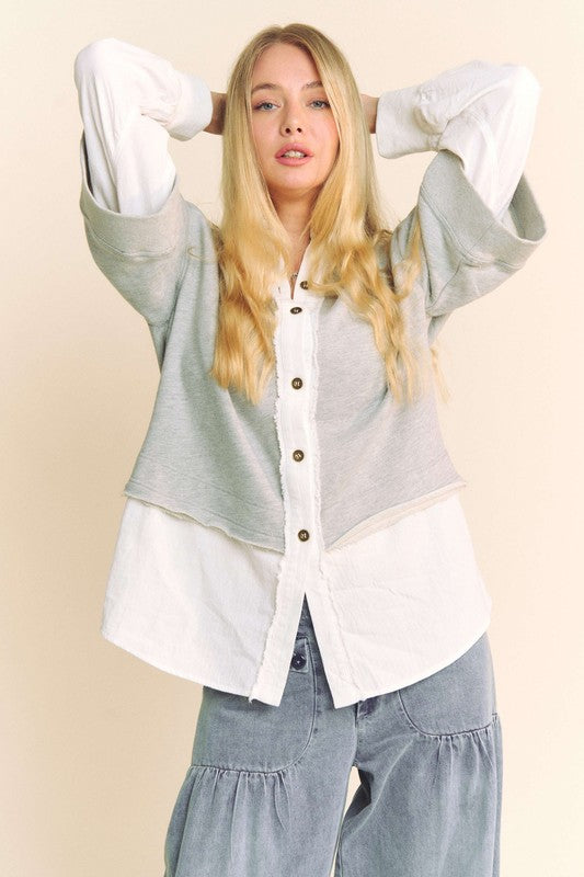 Faux Layered French Terry Contrast Top