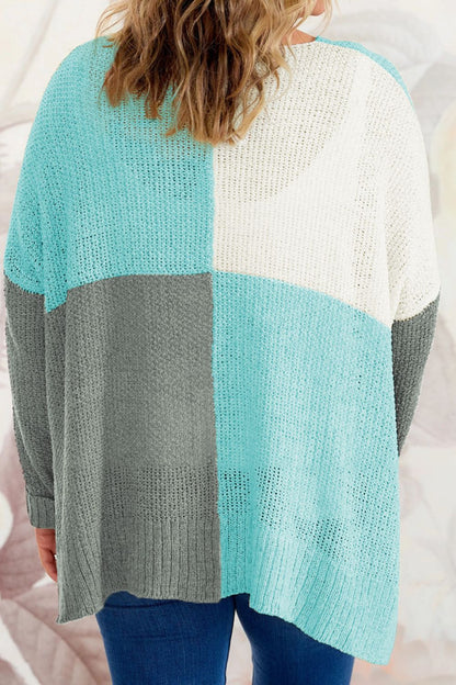 Plus Color Block Round Neck Sweater