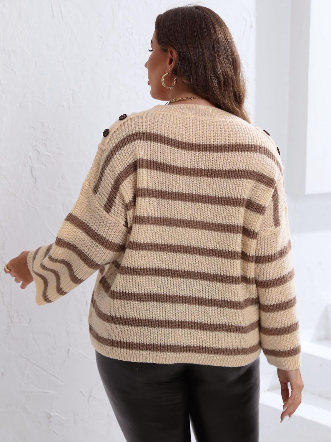 Plus Striped Dropped Shoulder Sweater