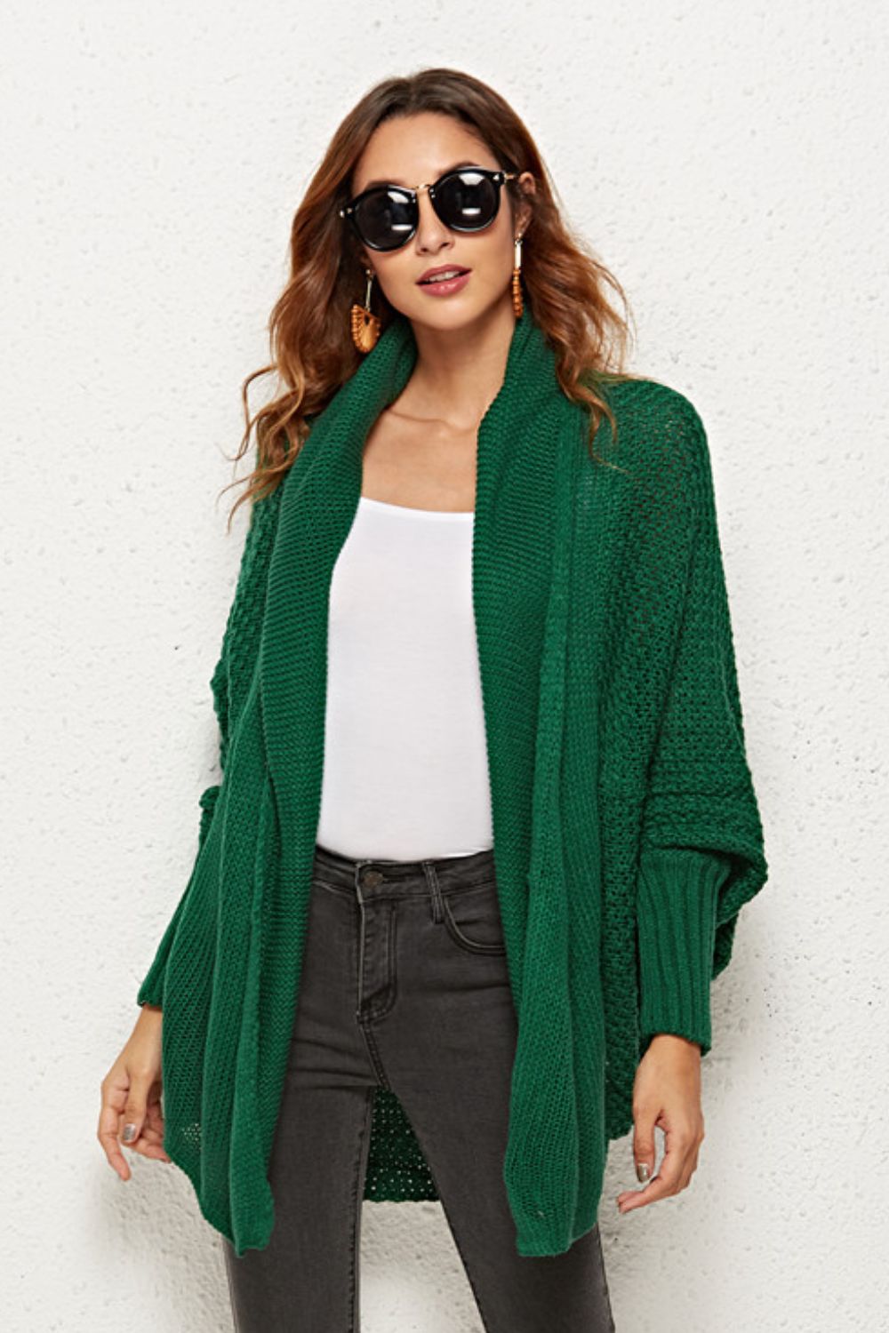 Open Front Dolman Sleeve Longline Cardigan