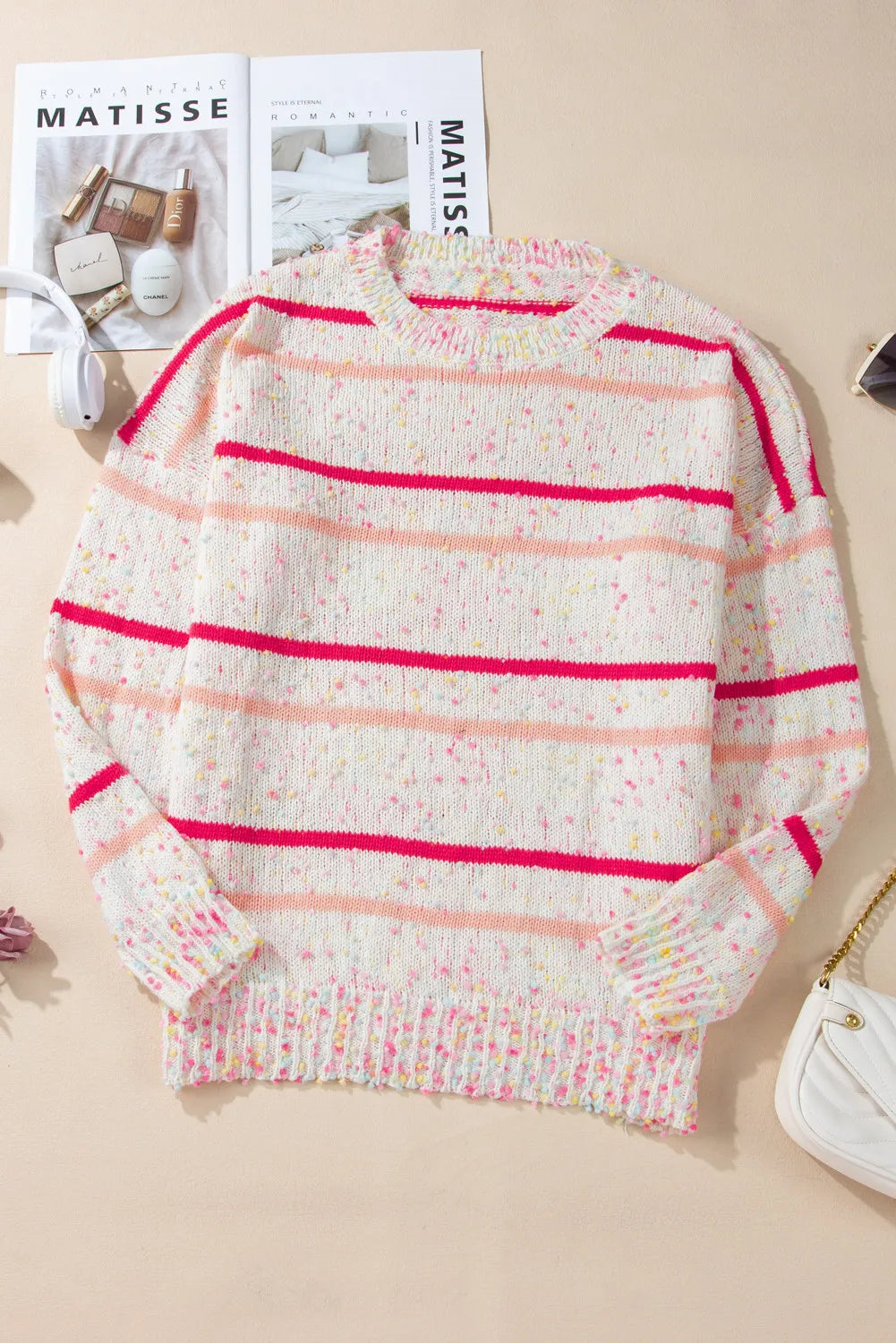 Plus Confetti Striped Round Neck Sweater