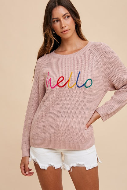 HELLO Embroidered Raglan Sleeve Sweater