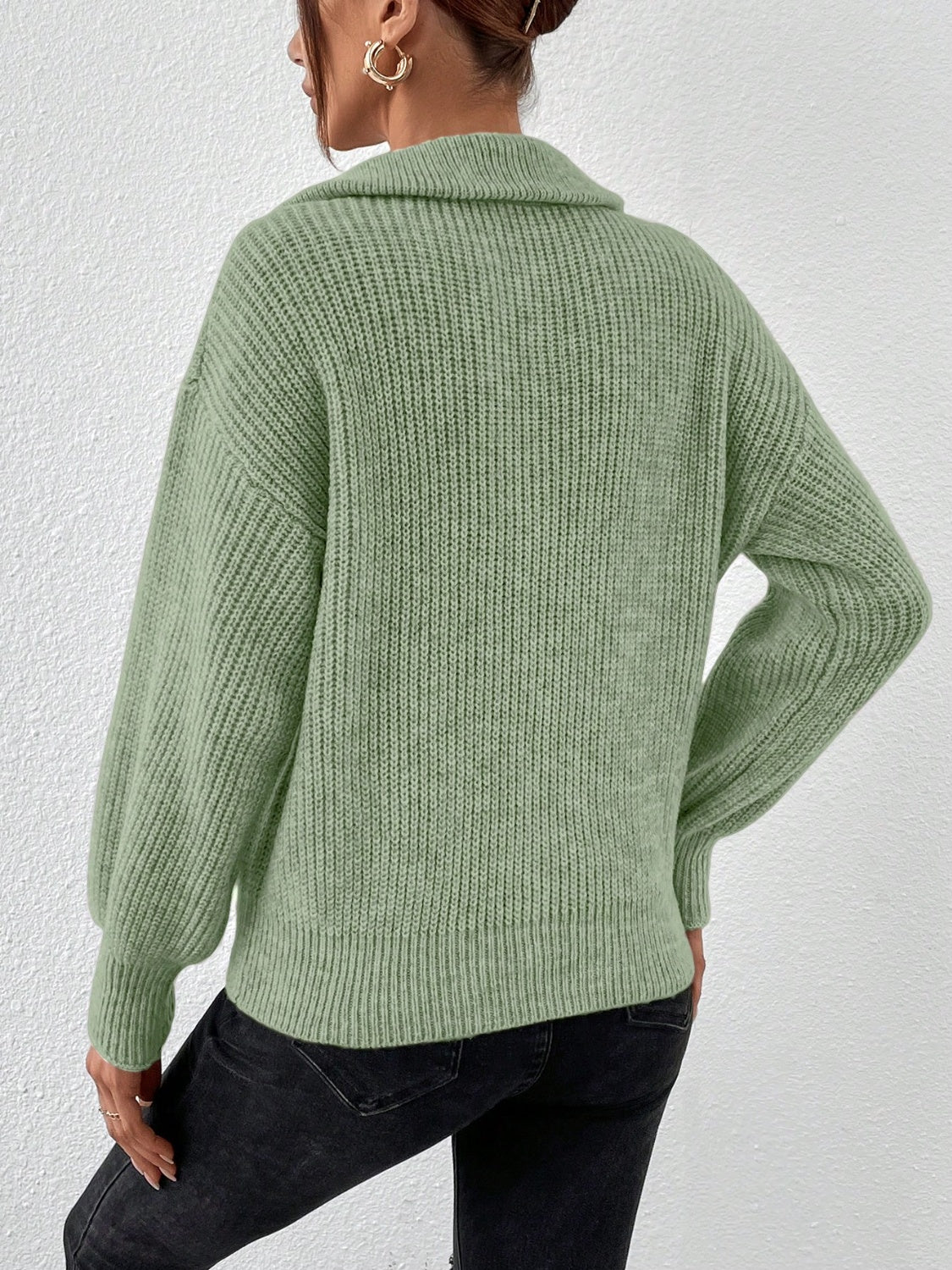 Half Zip Dropped Shoulder Sweater