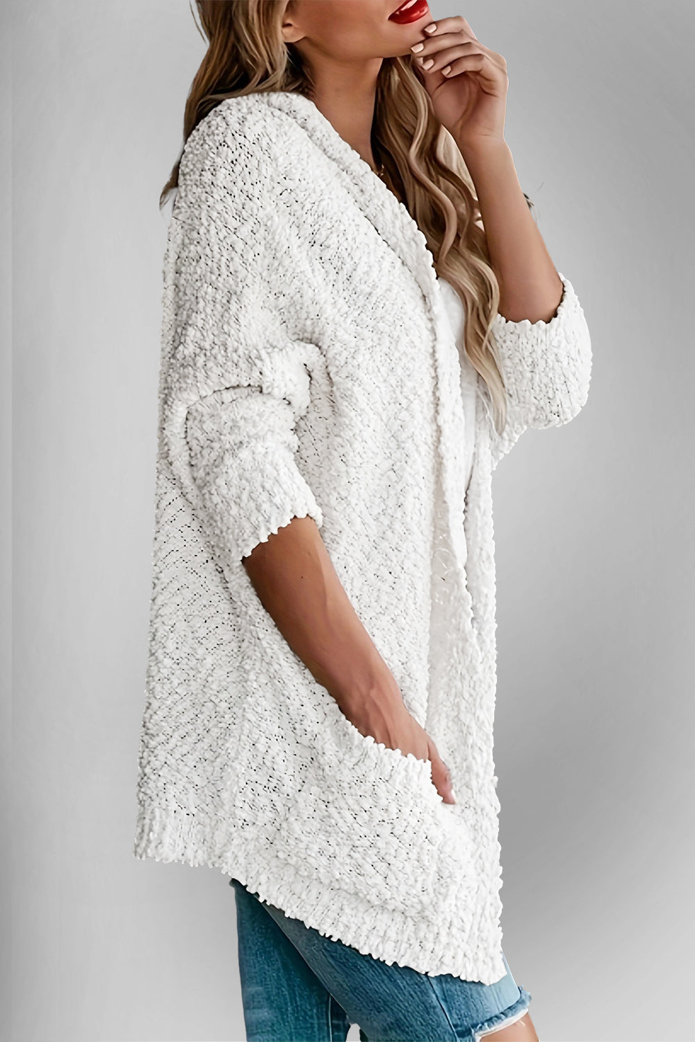 Pocketed Open Front Long Sleeve Cardigan