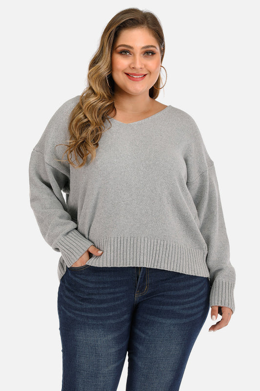 Plus V Neck Pullover Sweater