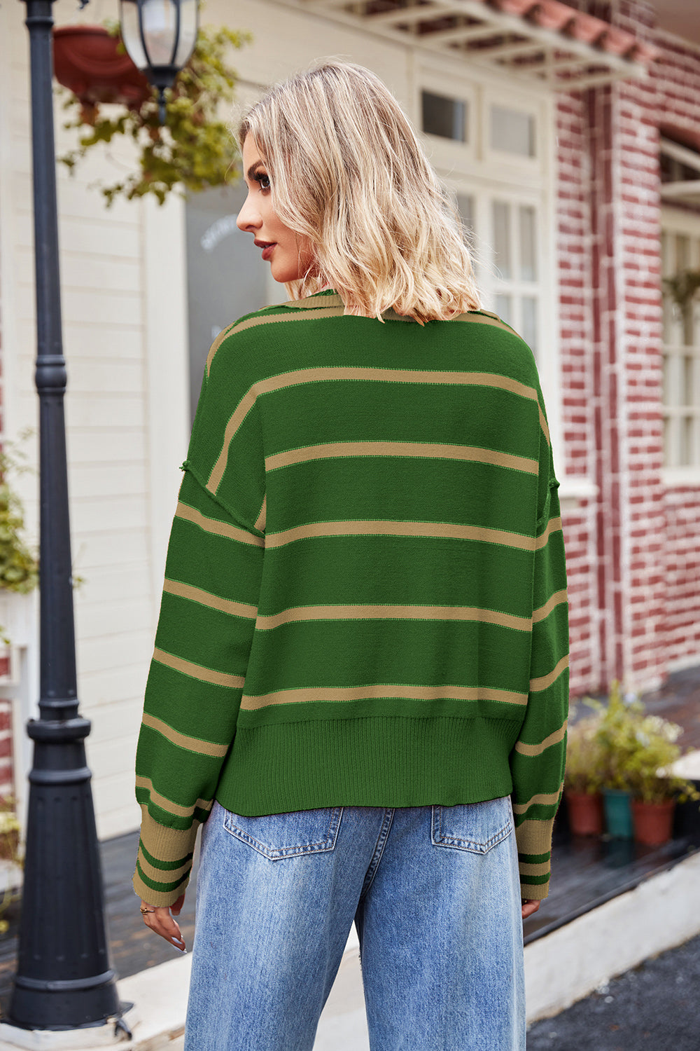 Striped Johnny Collar Sweater