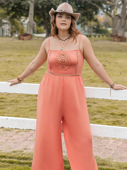 Plus Lace Detail Spaghetti Strap Wide Leg Jumpsuit