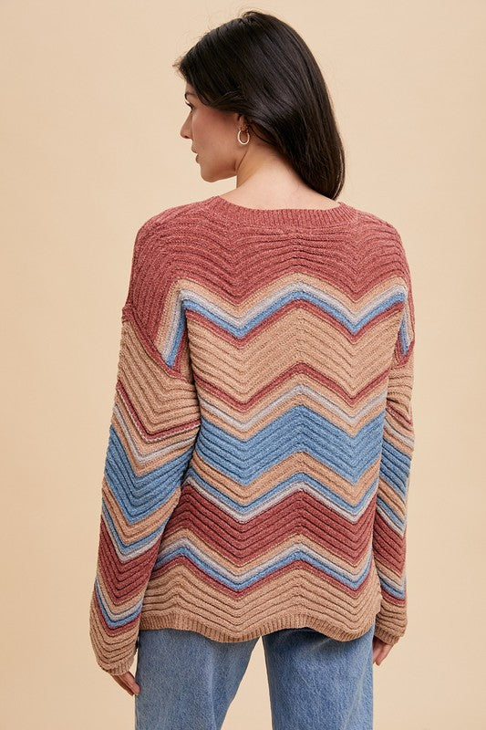 Multi Color Zig-Zag Round Neck Sweater