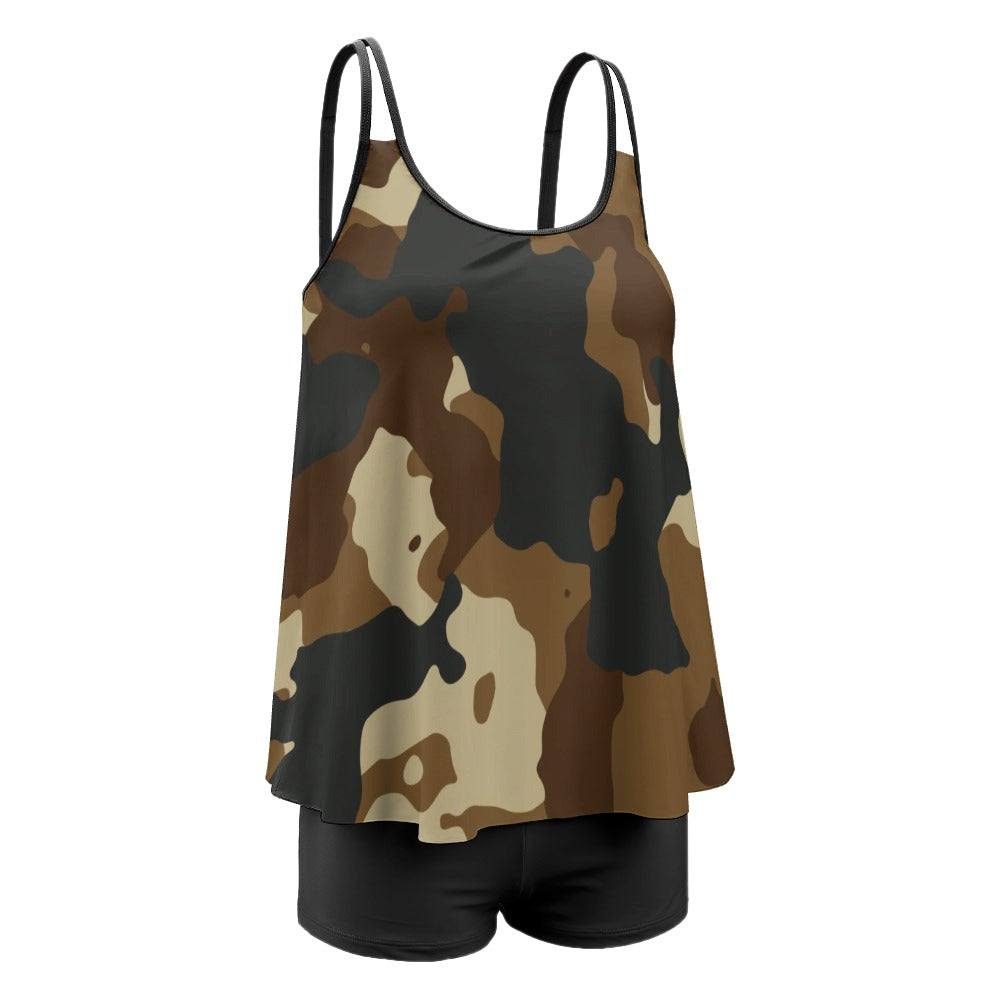Plus 2-Piece Camo Tankini & Boy Shorts Sets