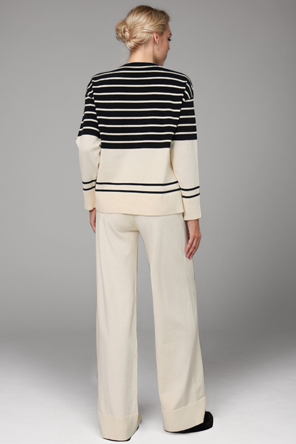 Striped Round Neck Long Sleeve Top and Pants Sweater Set