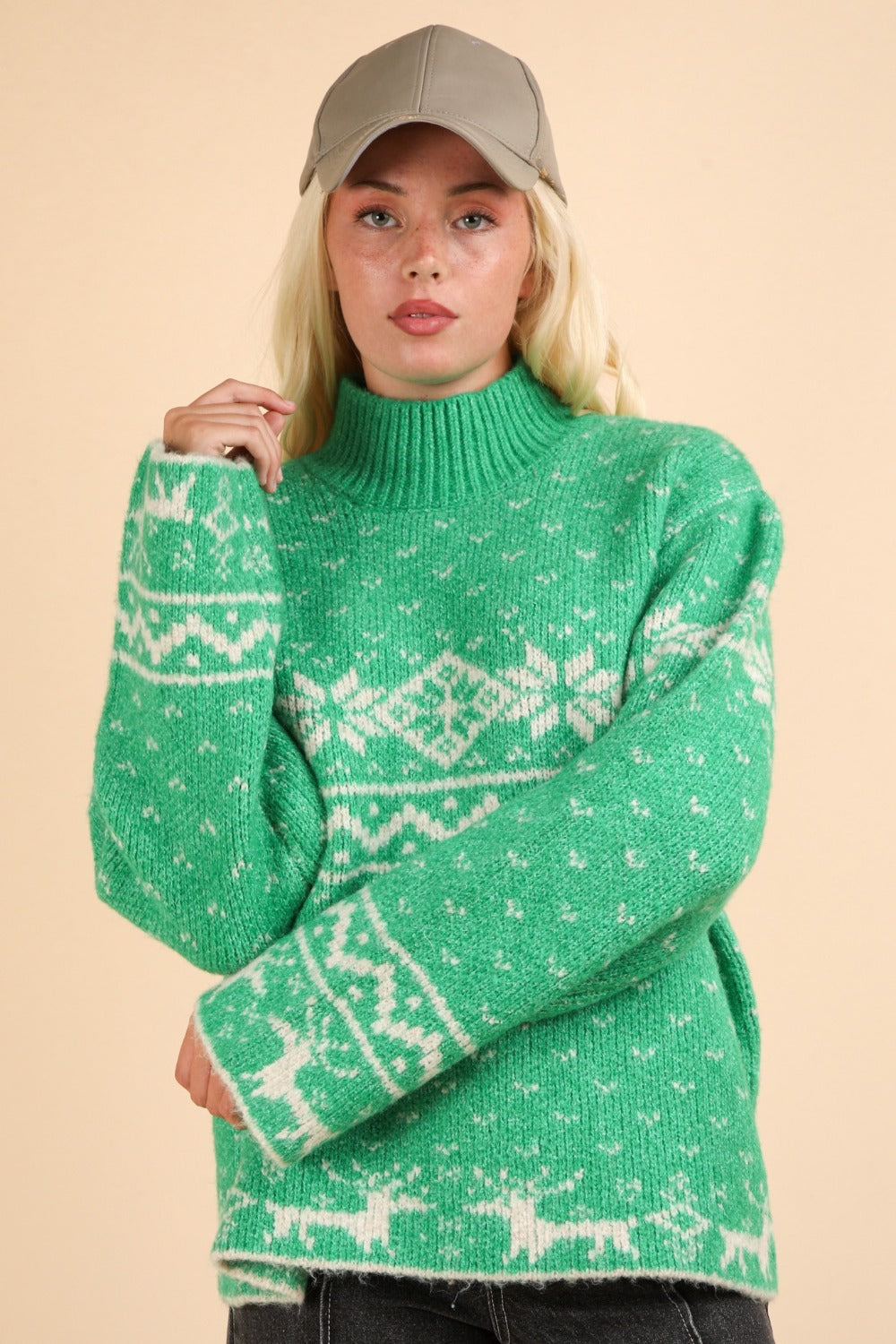 Christmas Mock Neck Long Sleeve Sweater