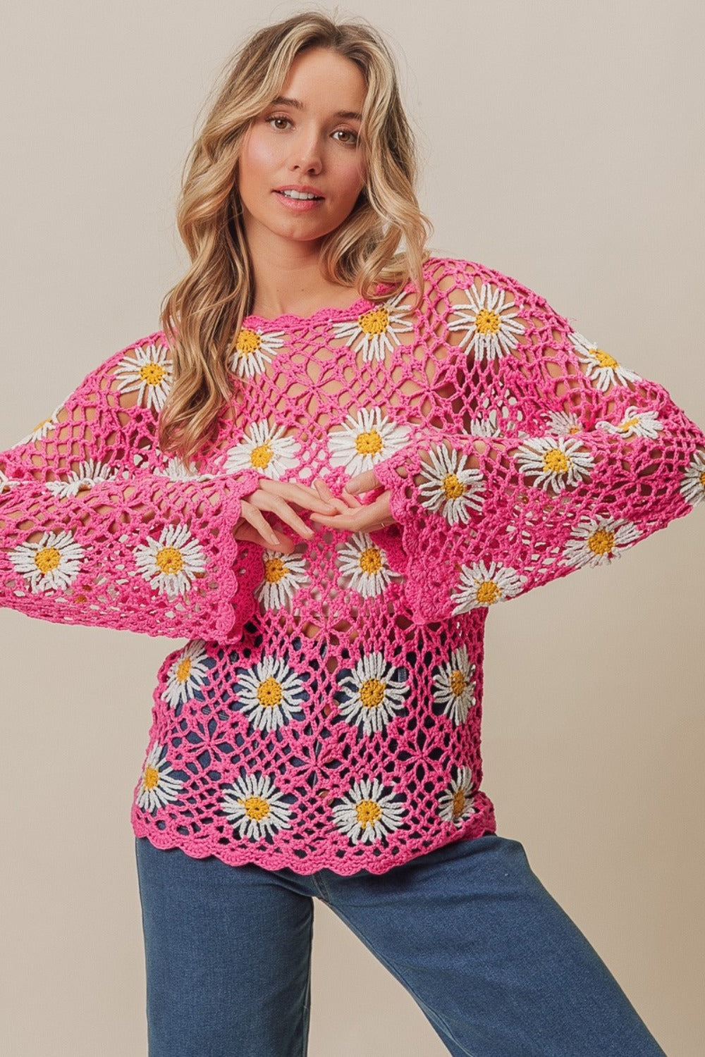 Floral Crochet Net Lace Sweater Cover Up