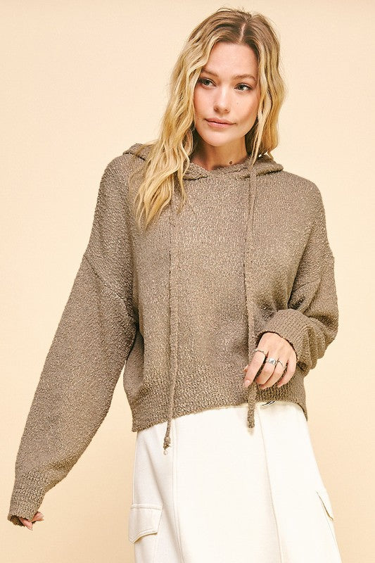 Drop Shoulder Long Sleeve Hooded Sweater